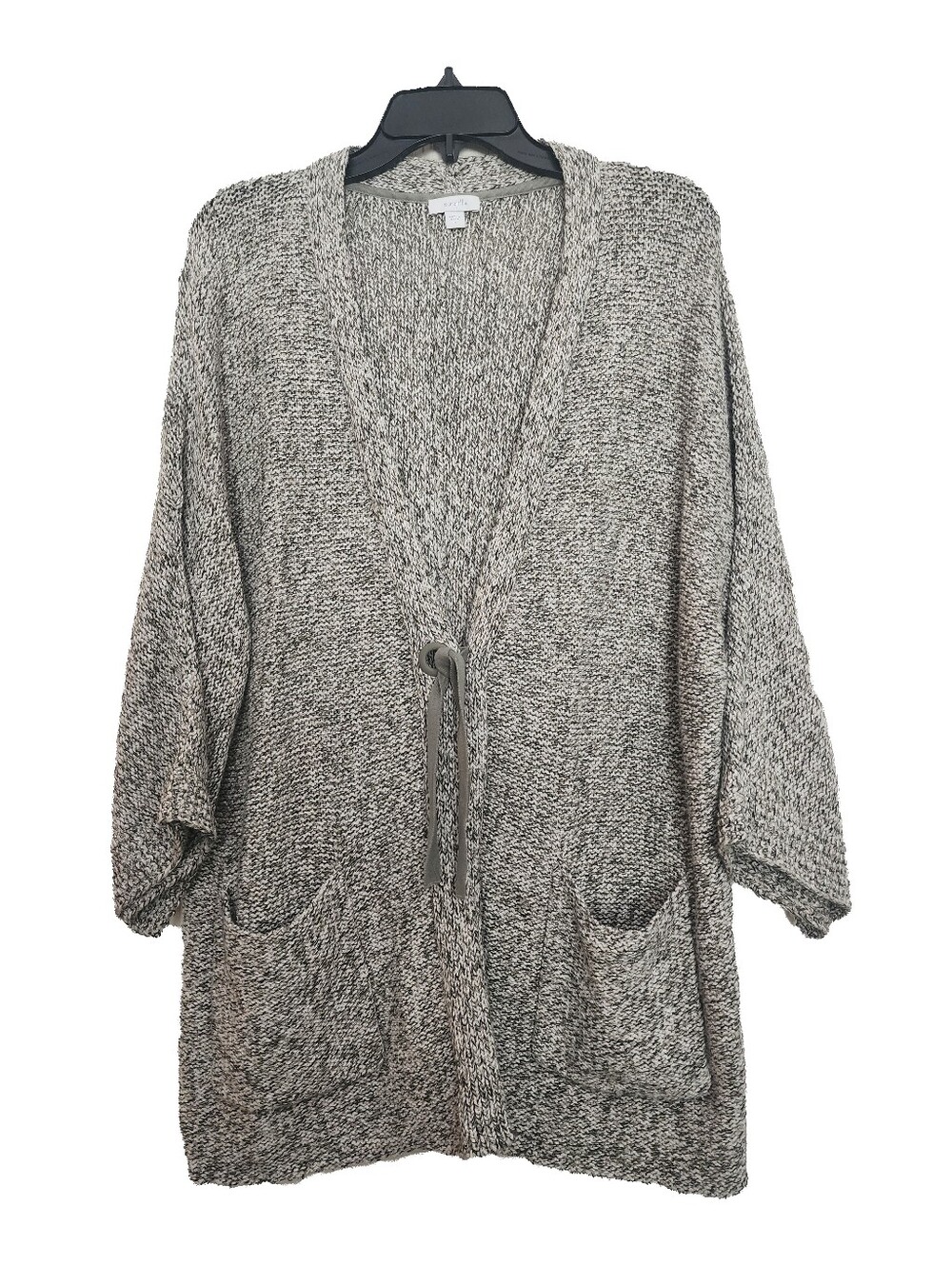 Pure Jill Cozy Open-Front Gray Marled Knit Sweater Cardigan SZ Large